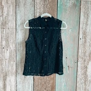 Forever 21 Lace Collared Tank Top Black Small